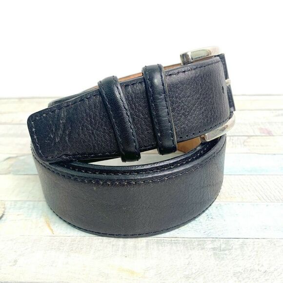HANDCRAFTED BLACK GENUINE LEATHER SILVER TONE BUCKLE CASUAL MEN'S BELT 36 (21M - Picture 5 of 8